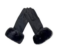 TRIXES Luxury Black Ladies Gloves - Touch Screen Thermal Fur Trim | Women's Winter Gloves with Faux Fur Cuffs - Touchscreen Compatible Gift Boxed for Christmas, Birthdays & Gifts