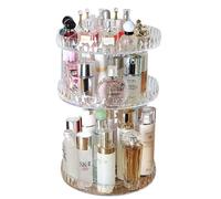 TRIXES Make Up Organiser - 360 Degree Rotating Cosmetics Stand - Adjustable 2 or 3 Tier Beauty Accessory Storage - Faceted Acrylic Home Design