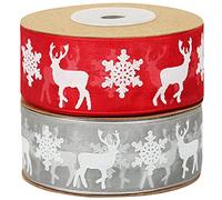 TRIXES Organza Fabric Christmas Ribbon Red and Grey/Silver 10M Great for Gift Wrapping, Decorations, Cakes, Tree Decorating, Crafts, Christmas Wreath Making and More