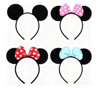 TRIXES Pack of 4 Cartoon Mouse Ears on Headband - Multicolour Satin Bow with White Polka Dots - Fancy Dress Costume Head Band Accessory