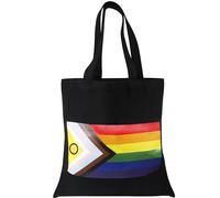 TRIXES Progress Pride Black Cotton Tote Bag - Long Handle Shopper