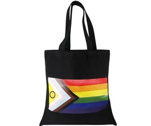 TRIXES Progress Pride Flag Black Tote Bag - LGBTQIA2s+ Shopping Bag - Long Handled Cotton Shopper