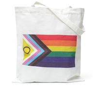 TRIXES Progress Pride White Cotton Tote Bag, Long Handle Shopper