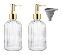TRIXES Ribbed Glass Soap Dispenser Bottles, 2-Pack, Gold, 400ml