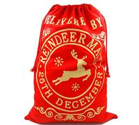 TRIXES Santa Sack Red - Christmas Reindeer Post Style Draw String Present Bag Sack - Gift Wrapping - Large Capacity 70cm x 50cm