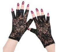 TRIXES Short Fingerless Lace Gloves -Black - Fancy Dress Costume Accessory | Goth Punk Rocker Fancy Dress - Carnival Halloween Fashion Accessories - 80s Theme Parties - Hand Warmers