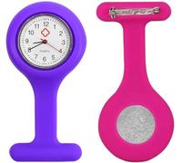 TRIXES Silicone Nurses Fob Watch Value Pack - Purple Watch with Extra Pink Case Included - Essential for Medical Professionals & Care Workers - Washable Cases for Physios, Vets, Dentists & More