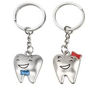 TRIXES Silver His and Hers Teeth Keyrings - Cute Couple Keychain Gift with Tooth Pendant Charms - Girlfriend Boyfriend Present Key Chain Handbag Accessory - Split Ring Clip