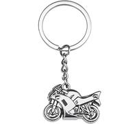 TRIXES Silver Motorcycle Keyring - Metal Motor Bike Keychain - Gifts for Men & Women - Kids Formula 1 Key Accessories - For Fans of Racing Cars & Motorbikes - Motorbike Pendant with Chain & Ring