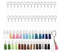 TRIXES Tassel Keyring Making Set 90PC - Includes 30 Colourful Tassel Pendants, 30 x Acrylic Blank Discs & 30 x Split Rings with Chains for Custom Keychain Making