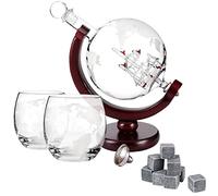 TRIXES Whiskey Globe Decanter Gift Set, Large Globe with Stand and Glasses