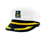 TRIXES White & Navy Adjustable Sailor Captain Hat- Fancy Dress Costume