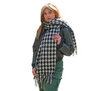 TRIXES XL Reversible Pashmina Scarf - Double Sided Houndstooth & Check | Thick, Soft Touch Long Shawl Blanket Wrap for Cold Weather - Black & White - 180cm x 130cm - Gift Ideas - Christmas, Birthday