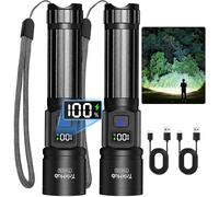 TrixHub Rechargeable Flashlights 2 Pack, Super Bright High Lumens Flash Light, 5 Modes Zoomable Linternas with LCD Digital Display, Powerful Handheld LED Flashlights for Home Emergencies Camping