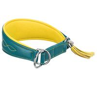 TRIXIE Active Comfort Greyhound Collar Size S-M: Neck Circumference 33-42 cm/60 mm in Petrol/Yellow Extra Wide Dog Collar for Small to Medium Dogs, Protects the Throat Area, Lined, 18968