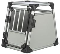 TRIXIE aluminium dog transport crate in graphite - size L: 36 × 25 × 31 in, sturdy and low-noise dog crate with slanted sides, safety lock and non-slip lying mat - 39340