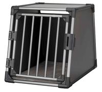 TRIXIE aluminium dog transport crate in graphite - size M: 22 × 24 × 29 in, sturdy and low-noise dog crate with slanted sides, safety lock and non-slip lying mat - 39337