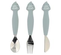 Trixie - Baby & Kids Silicone Stainless Steel Cutlery Set - 3 Pieces (Fork, Spoon and Knife) - Mr. Shark