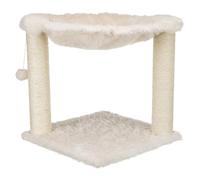 TRIXIE Baza Scratching Post with Hammock | 18" Base. Color: Cream | Indoor Cat Furniture with Dual Sisal Scratching Posts, Plush Hammock and Dangling Toy for Kittens and Large Adult Cats