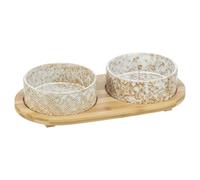 Trixie Bowl Set, Ceramic/Bamboo Weiß-hellbraun/Light Brown, New