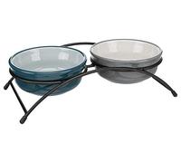 TRIXIE Bowl set, Ceramic/Metal, 2 × 0,25 l/ø 13 cm/27 × 8 × 13 cm, teal/light teal/grey/light grey