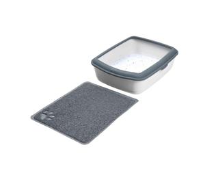 Trixie Cat Litter Tray Toilet Clean Pan Mat Grey With Paw Non Slip
