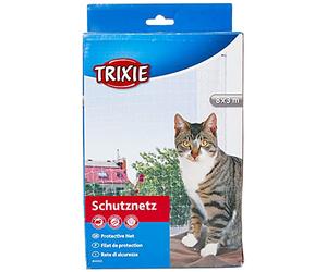 TRIXIE Cat Safety Net for Balcony, Terrace & Window - Durable, UV-Resistant & Transparent - 3 × 3 cm Mesh - Includes Hooks, Wall Plugs & Fixing Line - 8 × 3 m