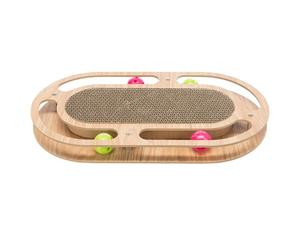 Trixie Cat Toy Cardboard Kitten Scratcher with Large Oval Wooden Frame & 4 Balls