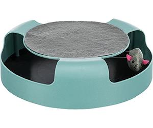 TRIXIE cat toy ‘’Catch the Mouse‘’ - mouse hidden inside and rotatable - scratching surface on top - red or green - random selection - plastic/plush - ø 25 x 6 cm - 41411
