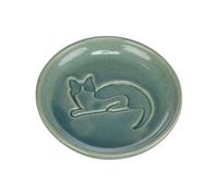 TRIXIE Cat's Bowl in Enamel Ceramic, Teal with Embossed Cat Design, Diameter 14.5 cm, 0.15 L