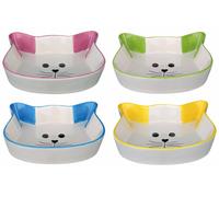 Trixie Ceramic Bowl Cat Face 0.25L Litres 12cm / 4" Blue Green Yellow Pink