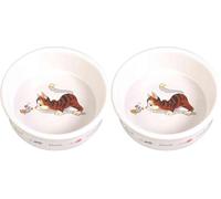 Trixie Ceramic Cat Bowl with Motif, 0.2 Litre, White (Pack of 2)