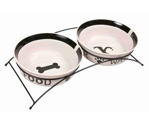 Trixie Ceramic/Metal Bowl Set for Dog - 2 × 2.6 l/ø 25 cm/54 × 12 × 24 cm