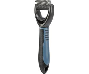 TRIXIE coat detangler for detangling and thinning - cuts small tangles - smoothes top coat and undercoat - 1 cm tine length - rubberised plastic handle - 6 x 18 cm - black/blue - 24242