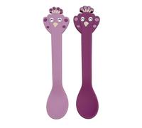 Trixie Colourful Silicone Spoons with Faces for Children, Set of 2, Stainless Steel Core, Dishwasher Safe, for Babies from 4 Months, 14x3x2 cm, Learning to Eat and Develop Motor Skills (Mrs Peacock)