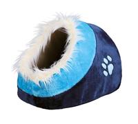 TRIXIE cuddly cave Minou, 35 × 26 × 41 cm, 36309, dark blue/blue, soft plush, foam filling, non-slip base, reversible cushion