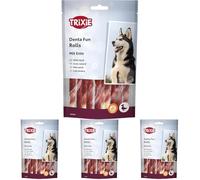TRIXIE Denta Fun Rolls with duck - dog snack - beef skin coated with duck meat - gluten free - 12 cm - 10 rolls - 80 g (Pack of 4)