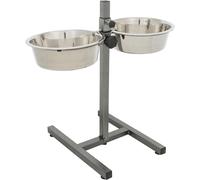 TRIXIE dog bar with 2 stainless steel bowls - height adjustable - bowl lock and rattle protection - adjustable rubber feet - dishwasher safe - metal/stainless steel - 2 x 2.8 l - ø 24 cm - 24922