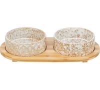 TRIXIE dog bowl set 27 fl oz ceramic/bamboo - practical feeding bowl for small and medium-sized dogs, ø 6.3 inches, sturdy and dishwasher safe - 24829