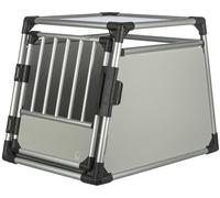 TRIXIE dog transport box, aluminium, M-L: 63 × 65 × 90 cm, light grey/silver, with non-slip mat, high-closed walls, safety lock - 39342