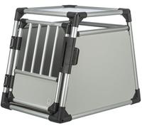 TRIXIE dog transport box aluminium in silver - S: 53 × 61 × 74 cm, stable and low-noise dog box with slanted sides, safety lock & non-slip mat - 39341