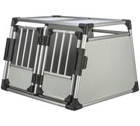 TRIXIE double transport box aluminium - dog crate for two dogs up to 50 kg, 93 × 64 × 83 cm, with removable partition, safety lock at the front & non-slip mat - 39345