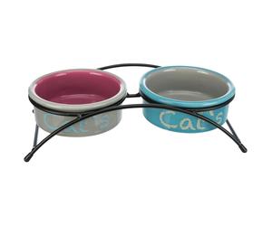 Trixie Eat on Feet Ceramic Bowl Set - 2 x 300ml, 12cm diameter (light grey/dusky pink/light blue)