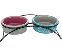 Trixie Eat on Feet Ceramic Bowl Set - 2 x 300ml, 12cm diameter (light grey/dusky pink/light blue)