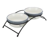 Trixie Eat on Feet Two Ceramic Bowl Set for Dog, Red/Black/Cream