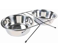 NEW Trixie Stainless Steel Twin Pet & Dog Bowls For Food & Water Raised On Feet