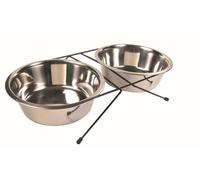 NEW Trixie Stainless Steel Twin Pet & Dog Bowls For Food & Water Raised On Feet