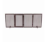 TRIXIE Freestanding 4-Panel Pet Gate Foldable Pet Barrier Fence Convertible Pet Pen 24-in Tall Pet Walk Through Pet Door Brown
