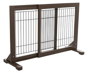 Trixie Freestanding Pet Gate, Wood and Wire, Lightweight, Adjustable Width, 24 in Height, Espresso Brown, Model Number: 39454