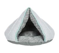 TRIXIE Junior cuddle cave for puppies - sweat material outside & plush inside - polyester fleece filling - firmly integrated cushion - non-slip base - 45 x 30 x 40 cm - grey - 38254